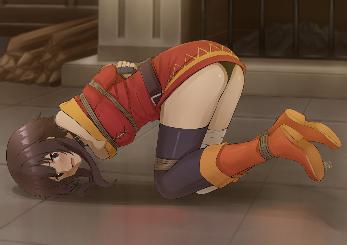This is a pixiv picture whose title is Megumin tied up.