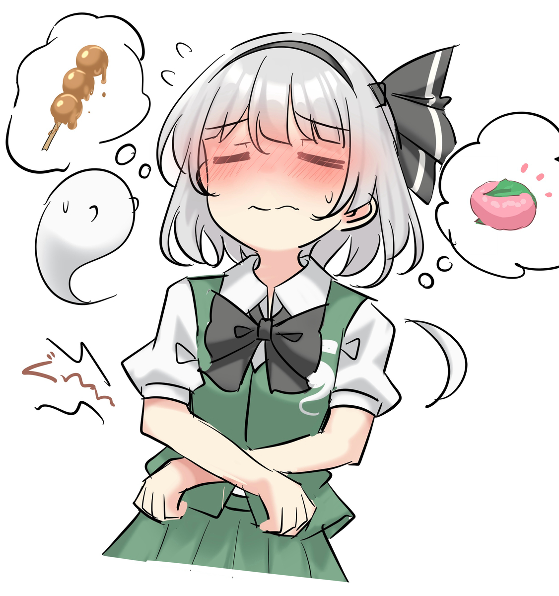This is a pixiv picture whose title is お腹がなって恥ずかしい妖夢ちゃん.