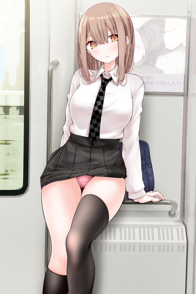 This is a pixiv picture whose title is 通勤電車でぱんつを見せてくるボブJK.