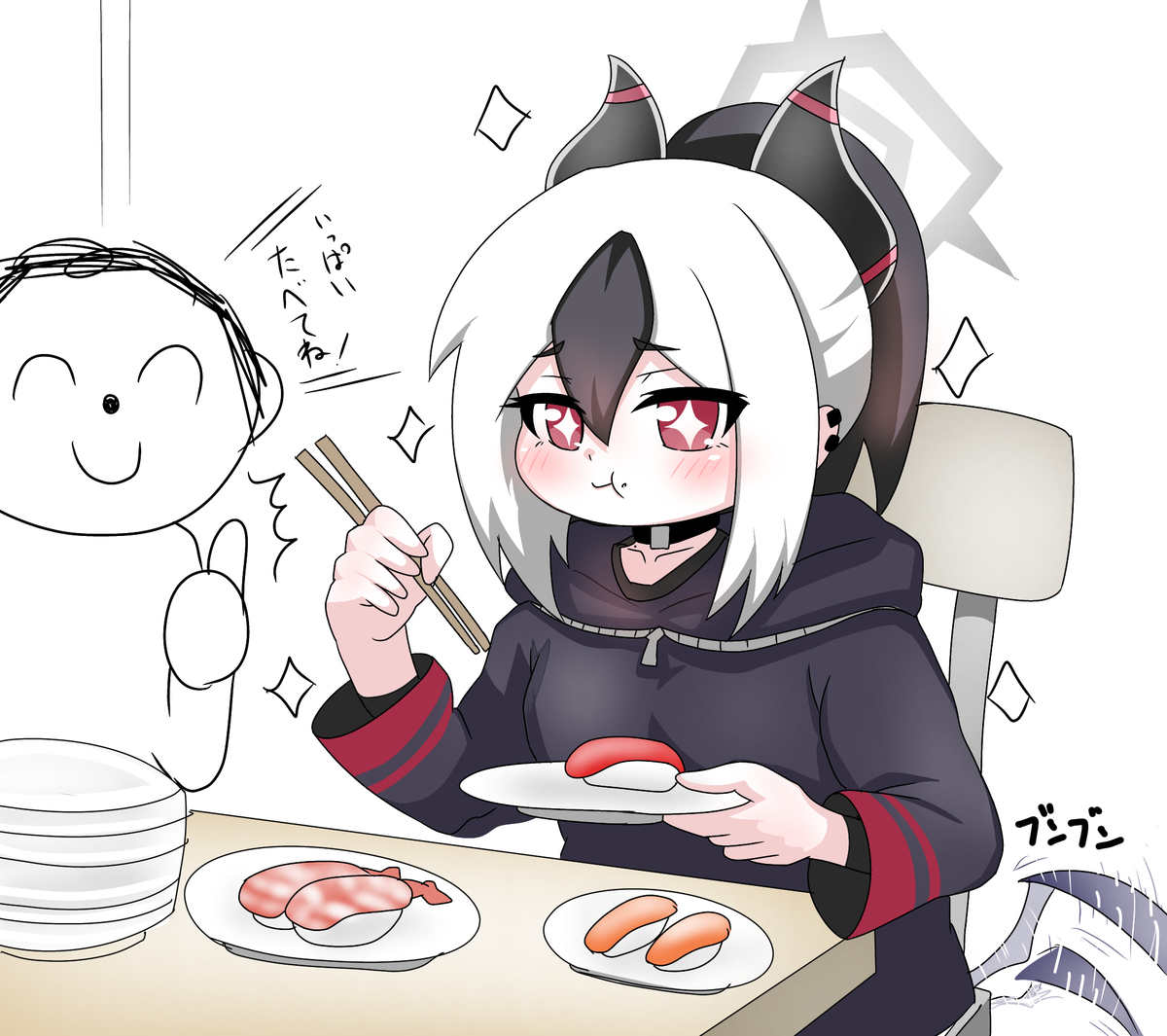 This is a pixiv picture whose title is 寿司を食べるカヨコ.