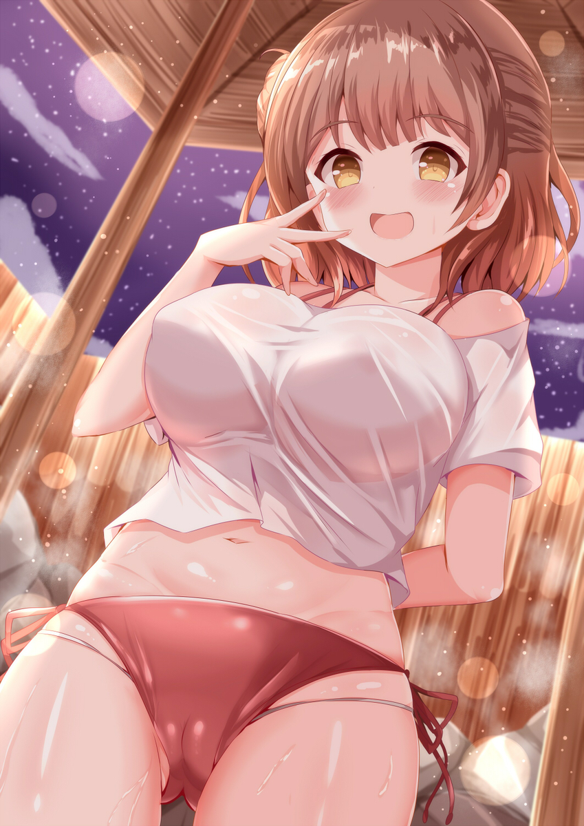 This is a pixiv picture whose title is 「えへへ、一緒に入りませんか？///」.