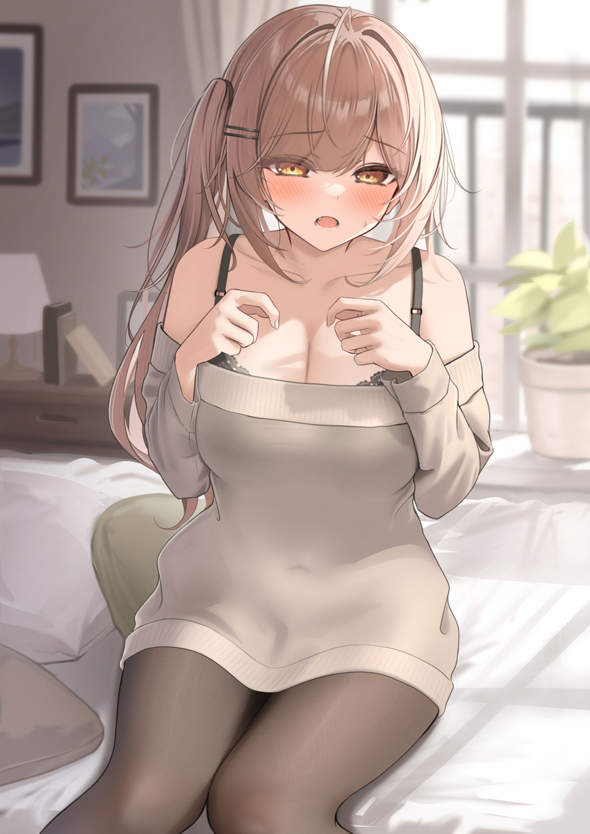 This is a pixiv picture whose title is 大丈夫おっぱい揉む？ちなみに揉んだら二度と口きかないけど….
