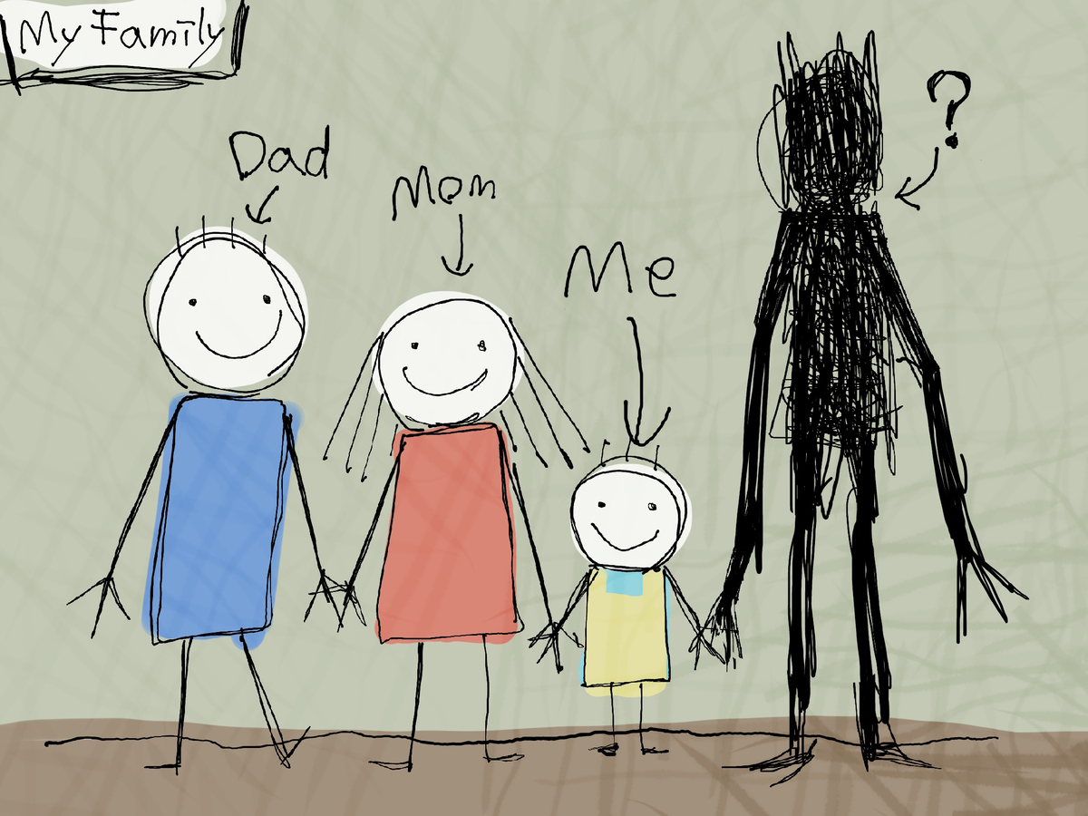 This is a pixiv picture whose title is 怖い絵にいるナニカを描き変え改変.