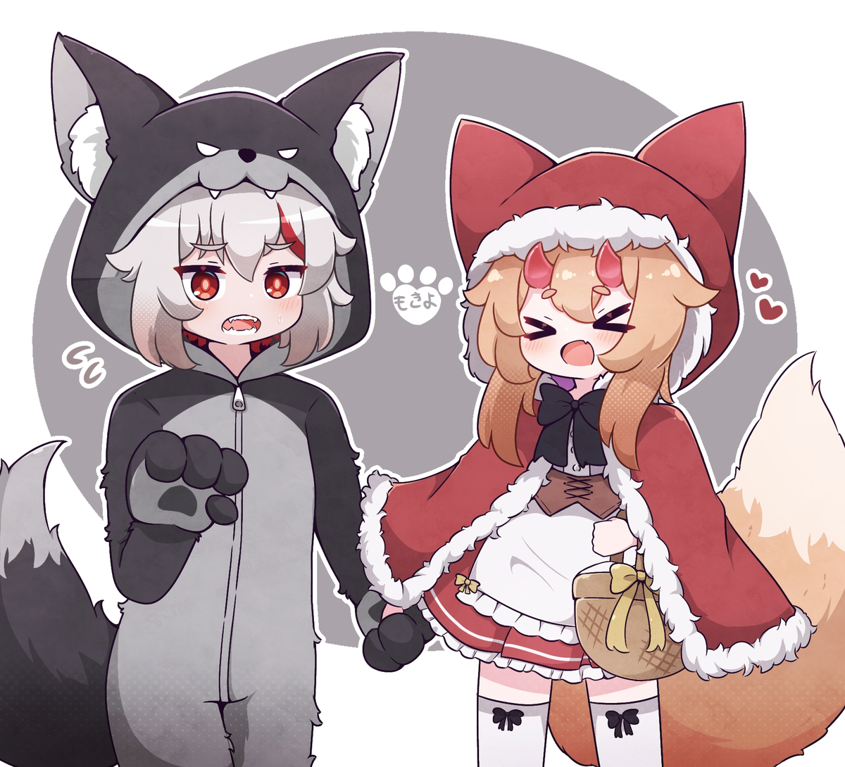 This is a pixiv picture whose title is Little Red Mochi and Mr Wolfy.