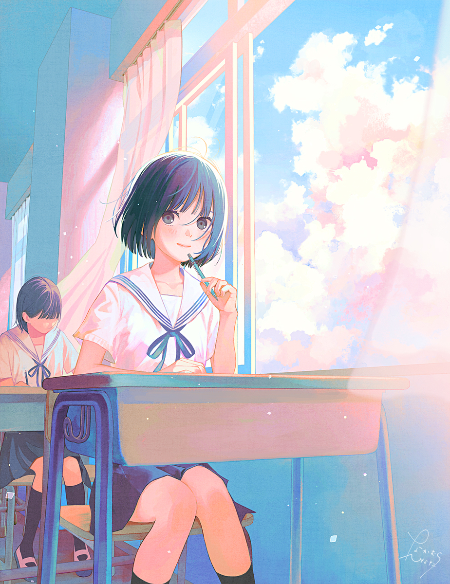 This is a pixiv picture whose title is blue classroom.