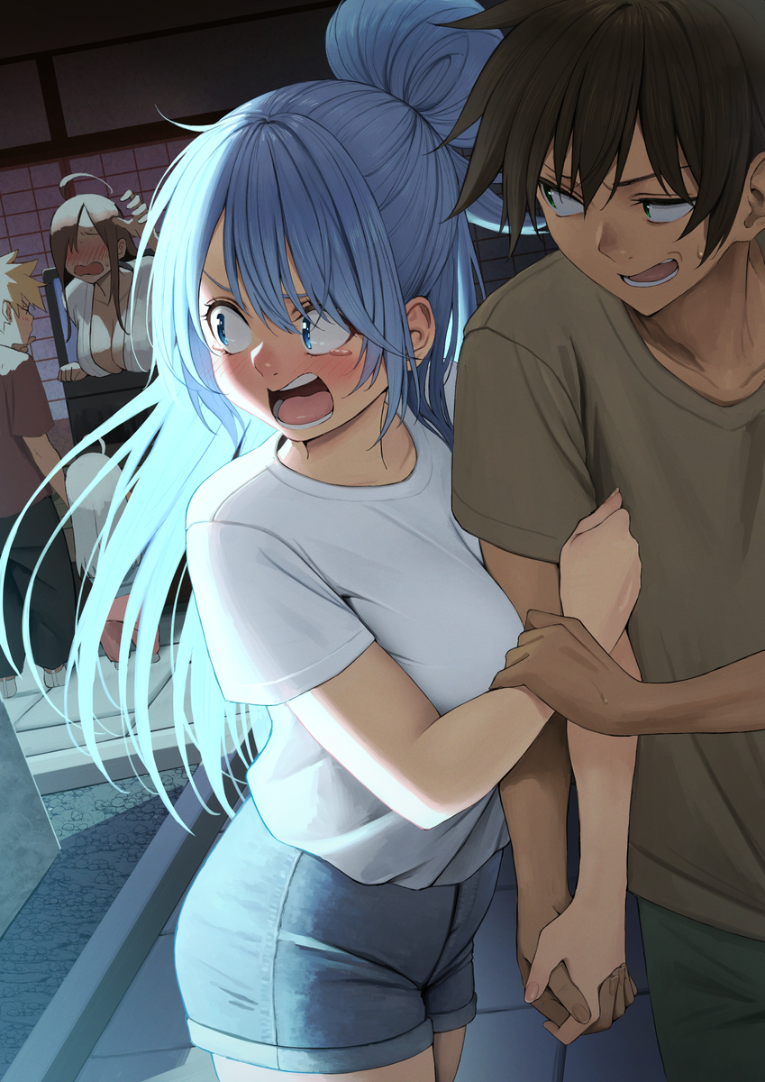 This is a pixiv picture whose title is 『100秒後に置いてけぼりにされるアクア』.
