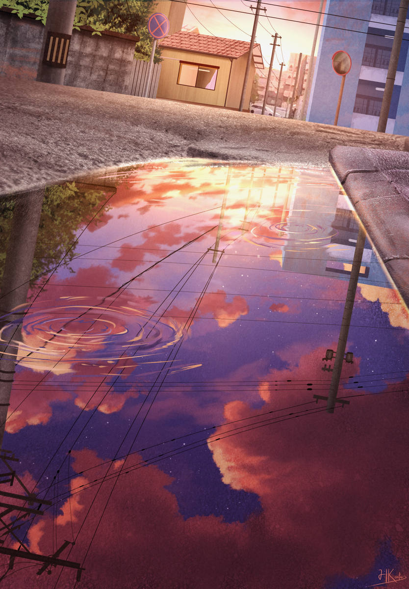 This is a pixiv picture whose title is 镜空の夕阳.