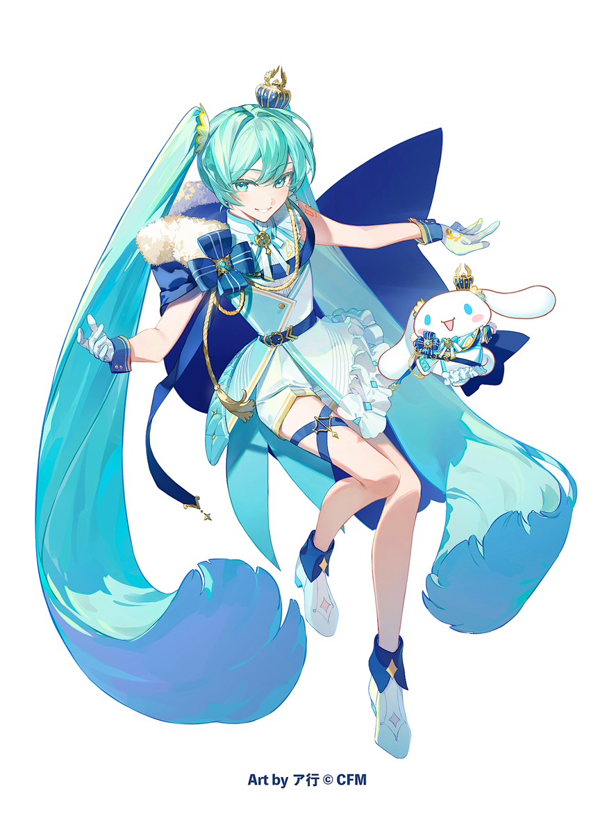 This is a pixiv picture whose title is 「初音ミク×シナモロール」コラボ等身イラスト.