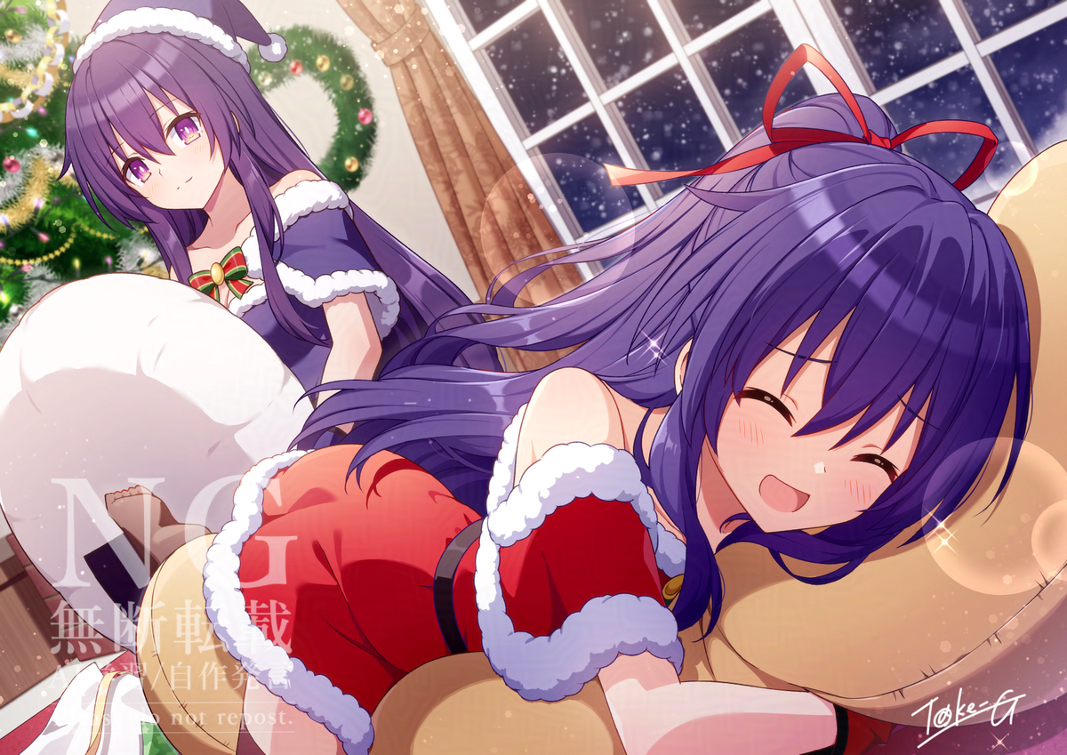 This is a pixiv picture whose title is クリスマス天香&十香(skeb).