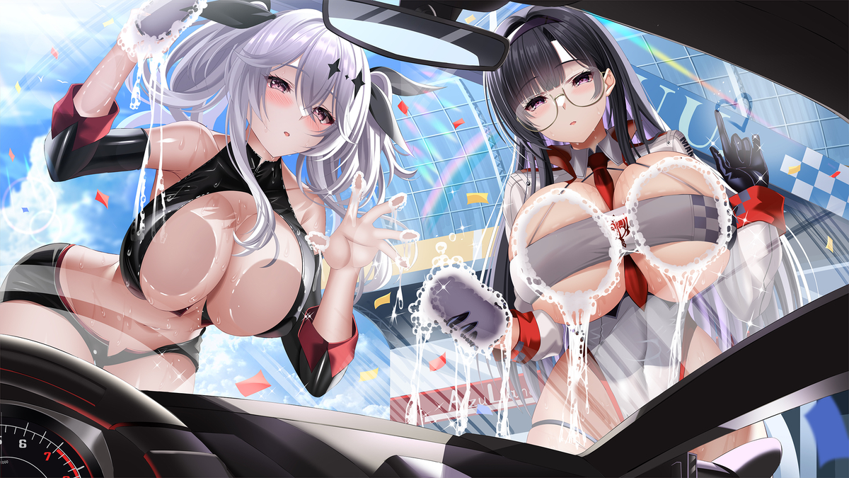 This is a pixiv picture whose title is アズレン_レースクイーン_デュプレクス＆ジョッフル.