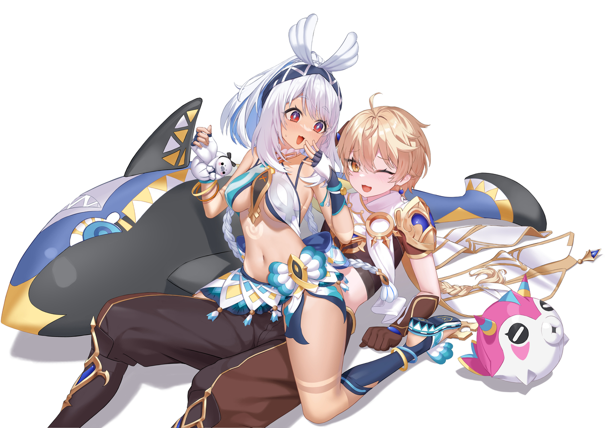 This is a pixiv picture whose title is 아이테르×말라니 空×ムアラニ.