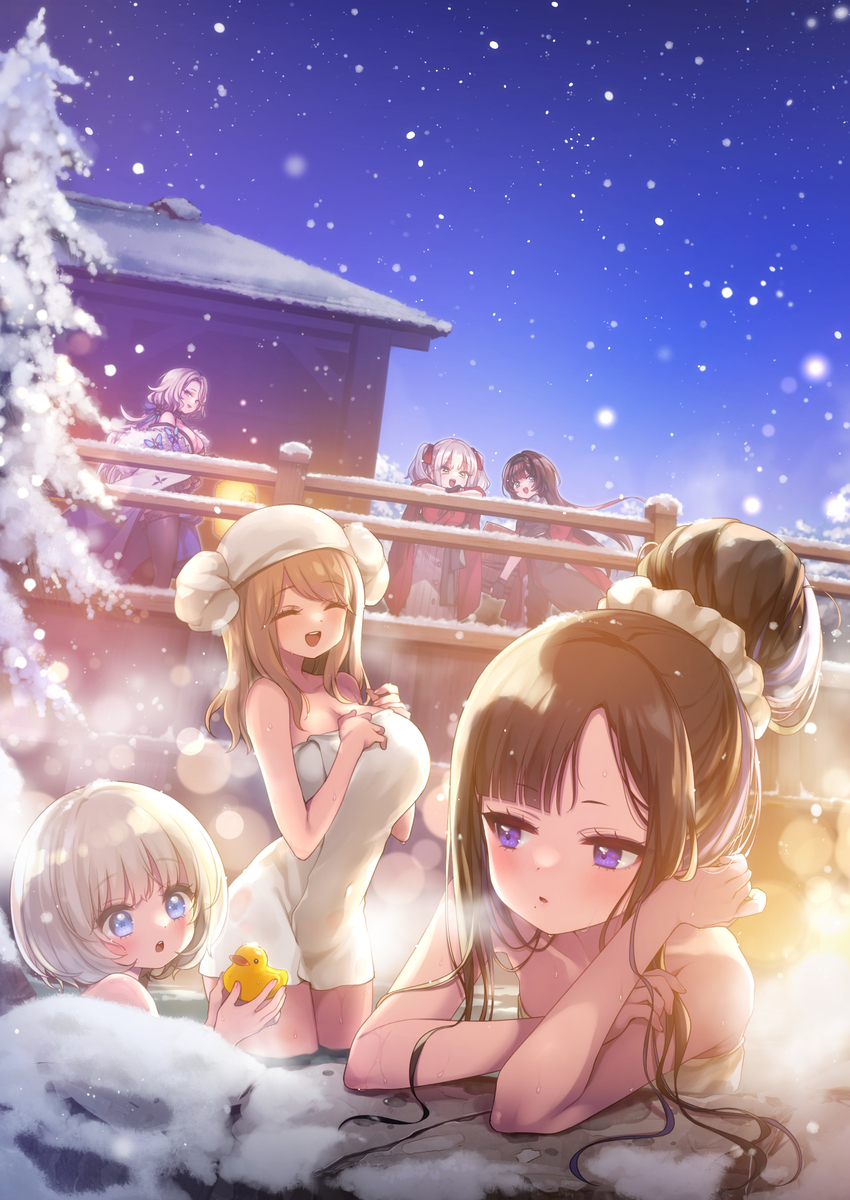 This is a pixiv picture whose title is 雪見温泉のひととき.