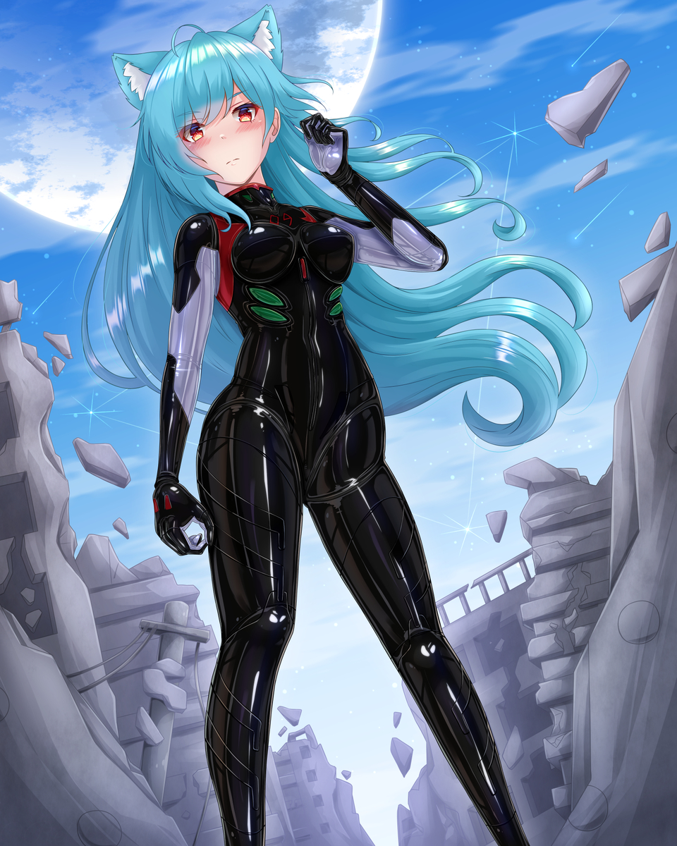 This is a pixiv picture whose title is 【Skeb】ラバープラグスーツKarina.