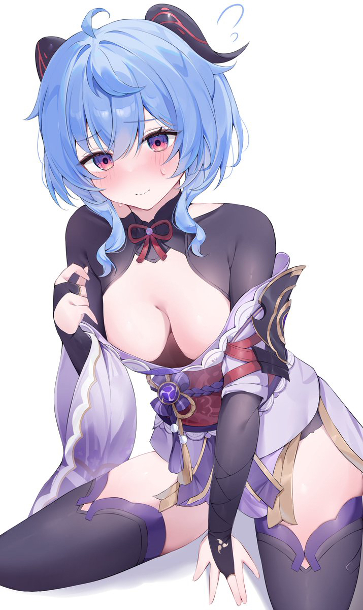 This is a pixiv picture whose title is 甘雨ちゃんに雷電将軍の衣装着てもらった...！！.