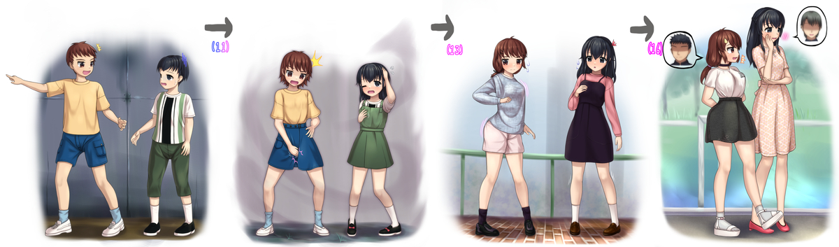 This is a pixiv picture whose title is イタズラで都市伝説に手を出した二人の少年が少女に変えられ数年….