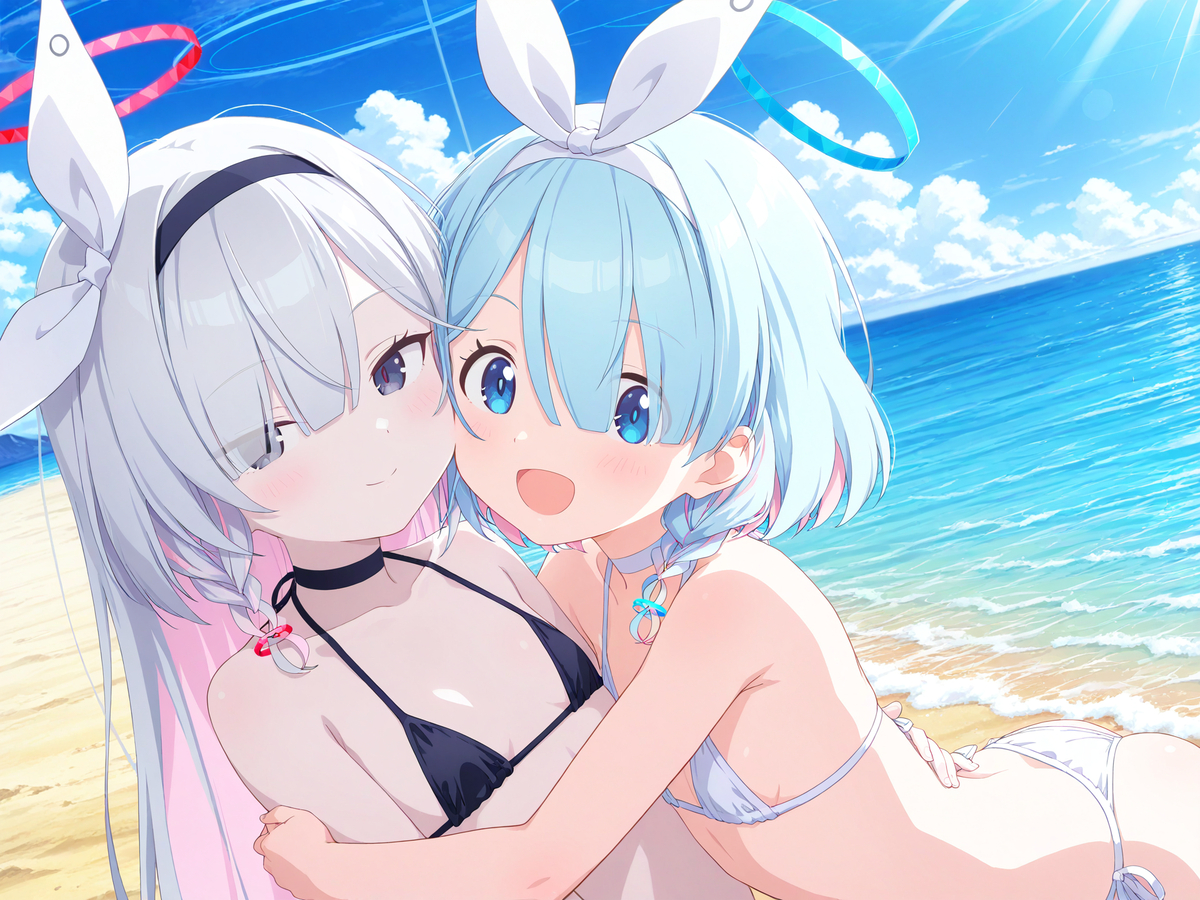 This is a pixiv picture whose title is アロプラと海水浴.