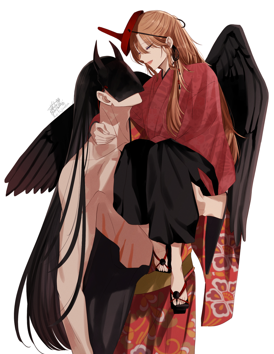 This is a pixiv picture whose title is 鬼と天狗.