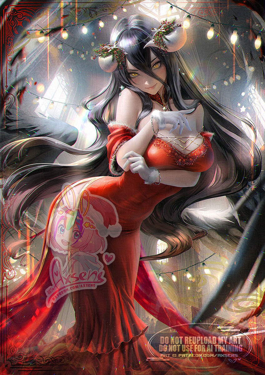 This is a pixiv picture whose title is アルベド / Winter Xmas Albedo.