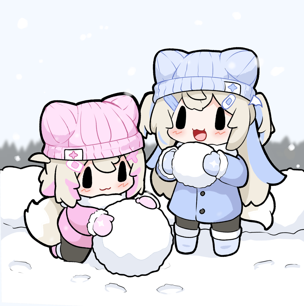 This is a pixiv picture whose title is Building snowman!.