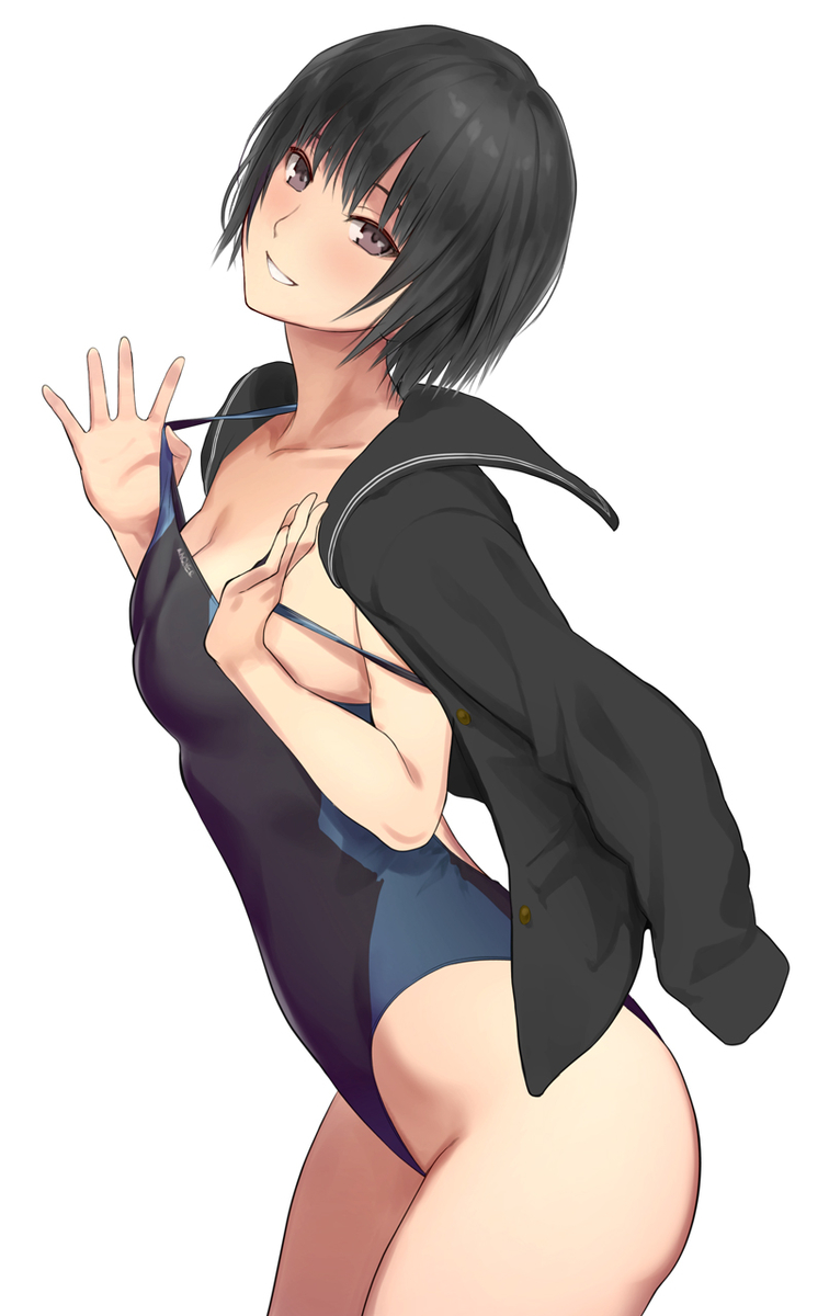 This is a pixiv picture whose title is 制服羽織った七咲.