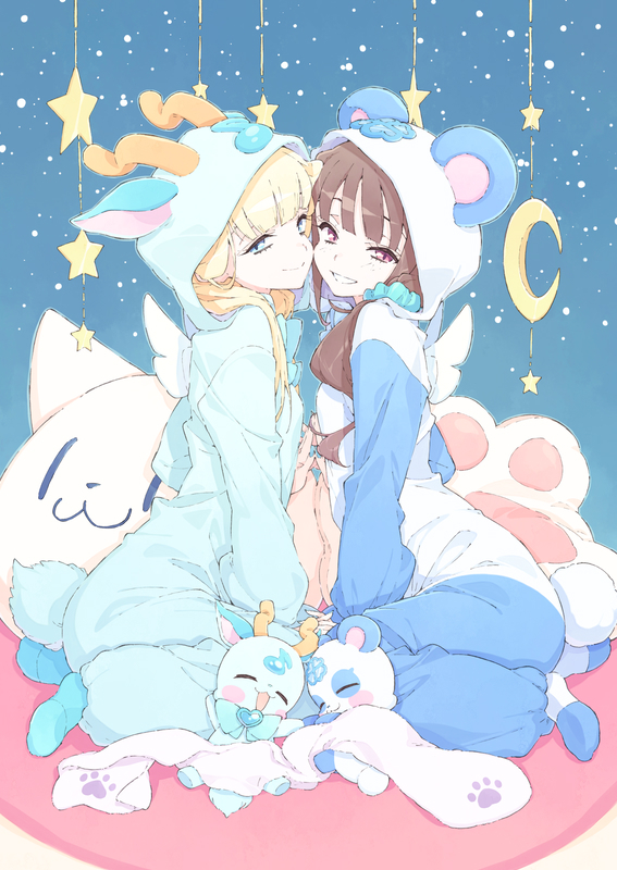 This is a pixiv picture whose title is きらりんパジャマのまゆ&ユキ.