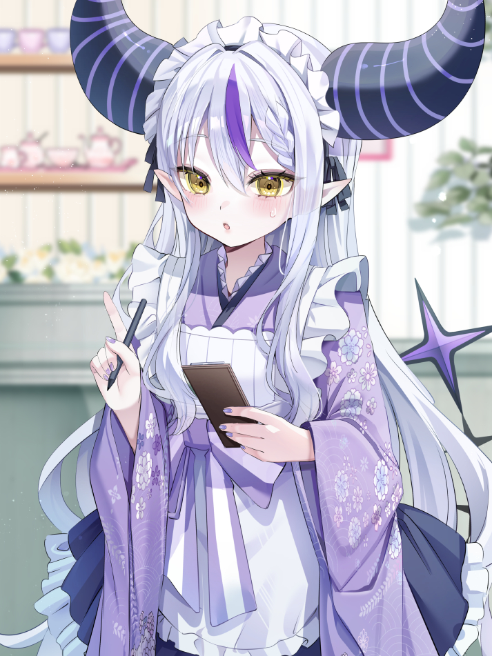 This is a pixiv picture whose title is 「紫色パフェがお一つ、抹茶ラテがお一つ・・・」.