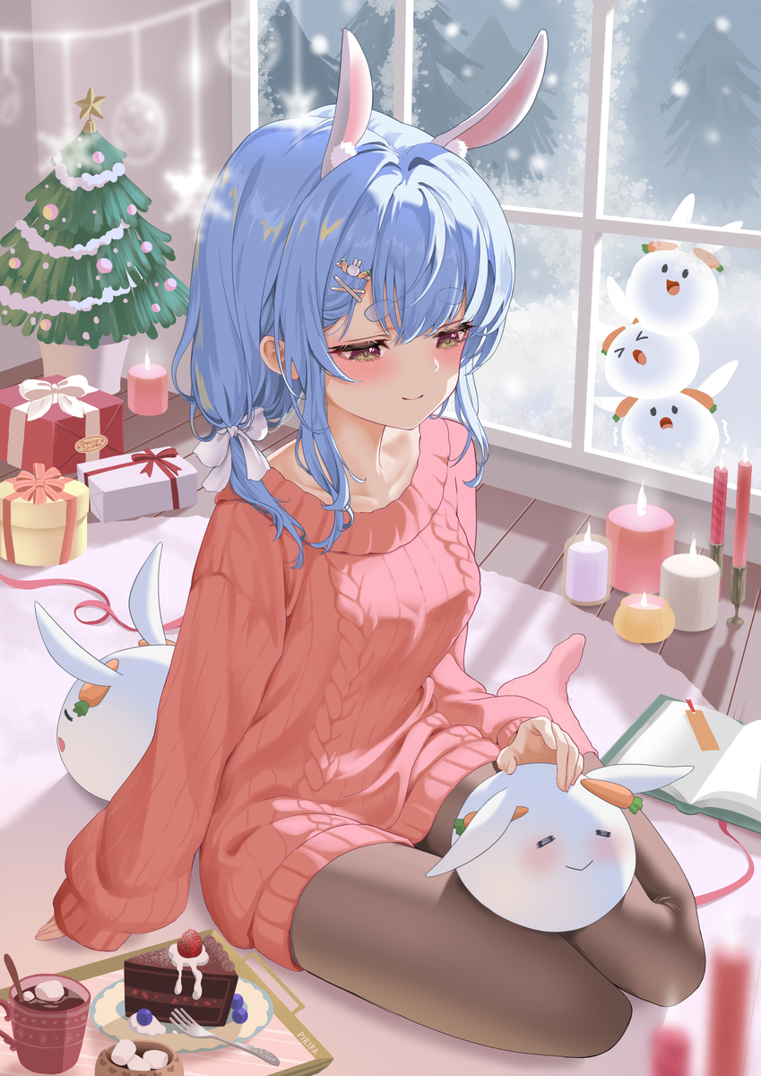 This is a pixiv picture whose title is ぺこちゃんと野うさぎのクリスマス.