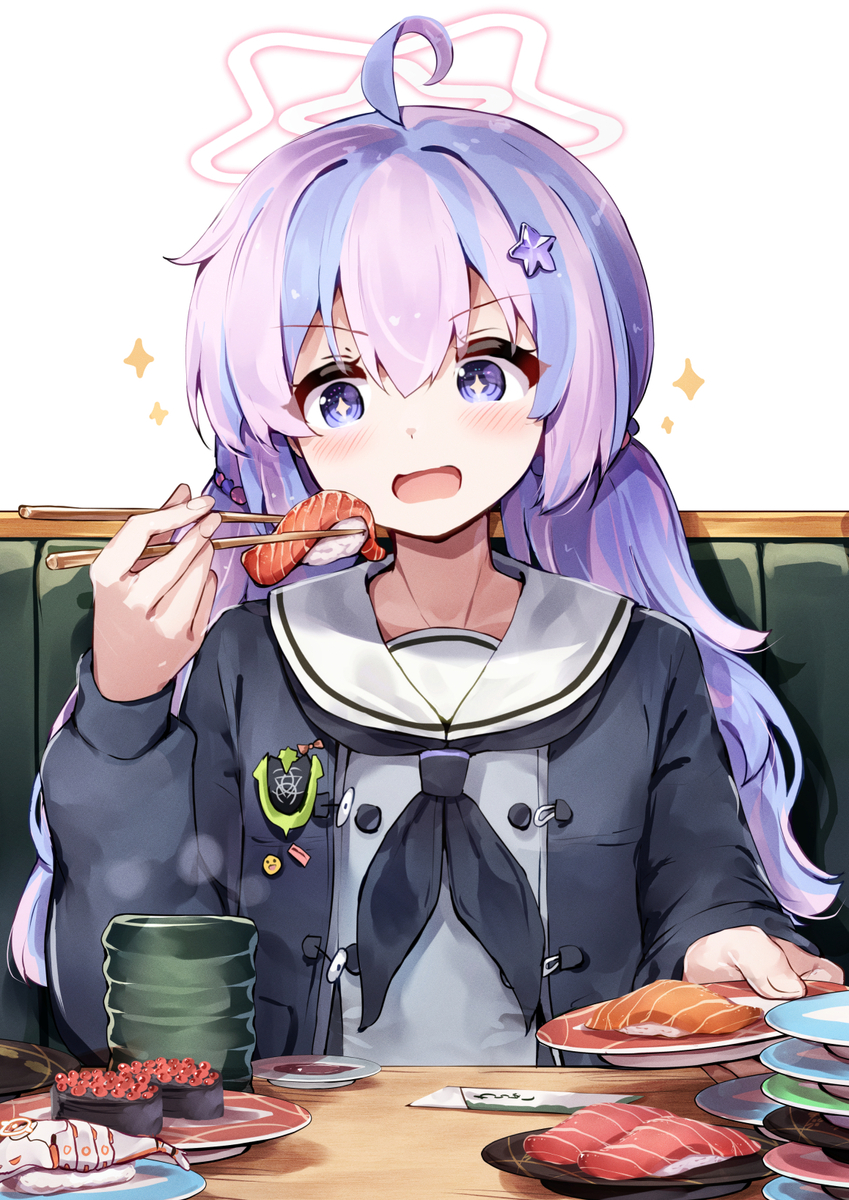 This is a pixiv picture whose title is 宇沢にお寿司を食べさせる会.
