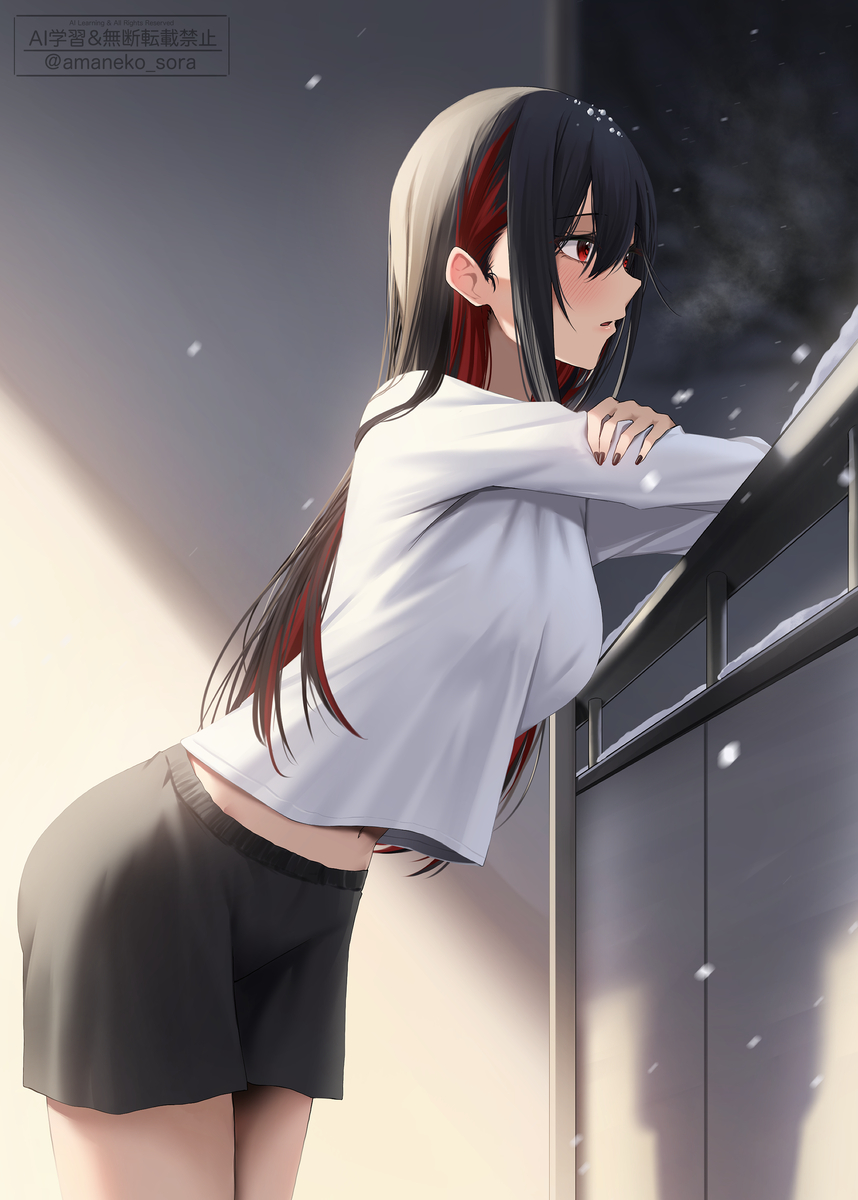 This is a pixiv picture whose title is 「雪、積もるかな？」.