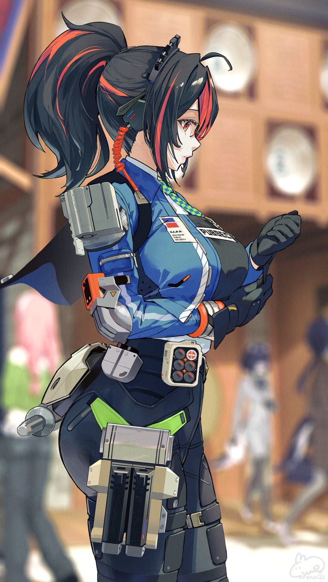 This is a pixiv picture whose title is 治安官サマの”完全無欠”に、今日も目を奪われる.