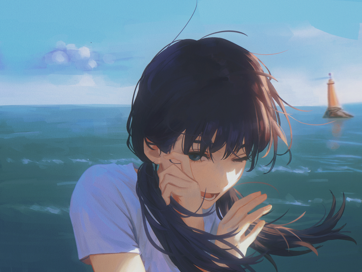 This is a pixiv picture whose title is 自己吓自己，但是三鹰朝.