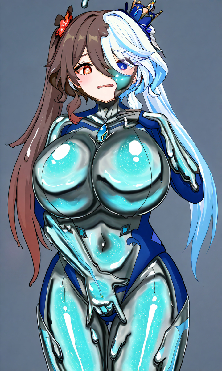 This is a pixiv picture whose title is Hutao and Furina slime fusion.