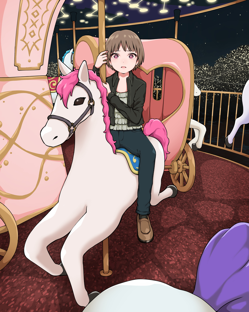 This is a pixiv picture whose title is メリーゴーランド乗ってる時って何見るのが正解なんだろう.