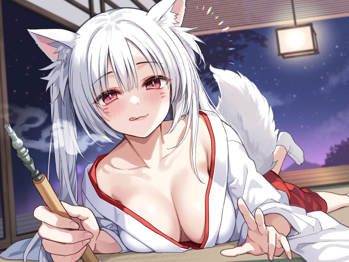 This is a pixiv picture whose title is お狐様彼女の御殿にて、極上の癒しを.