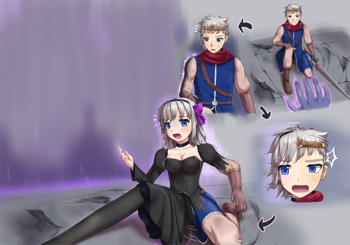 This is a pixiv picture whose title is 魔王に負けた勇者は魔王の嫁にされる.