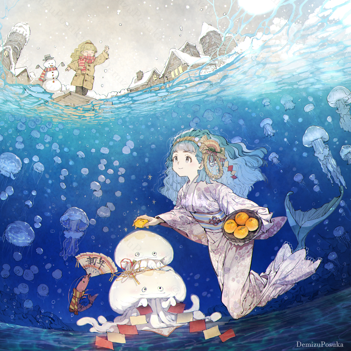 This is a pixiv picture whose title is 海の底の雪.