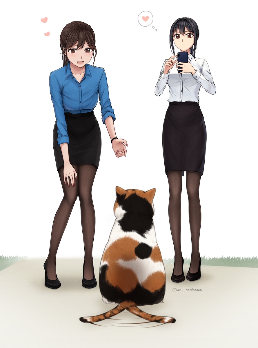 This is a pixiv picture whose title is 三毛猫とOL.