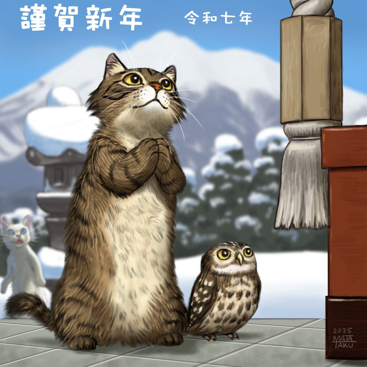 This is a pixiv picture whose title is 猫フク　謹賀新年.