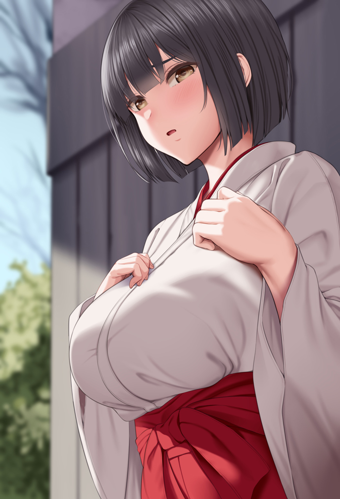 This is a pixiv picture whose title is 神社裏に呼び出された倉田さん.