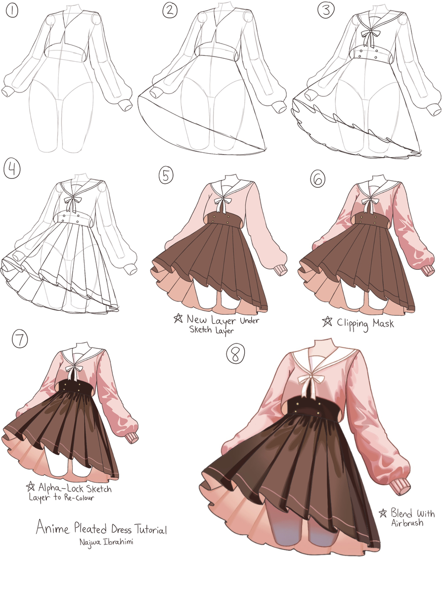 This is a pixiv picture whose title is Pleated Dress + Skirt Tutorials.