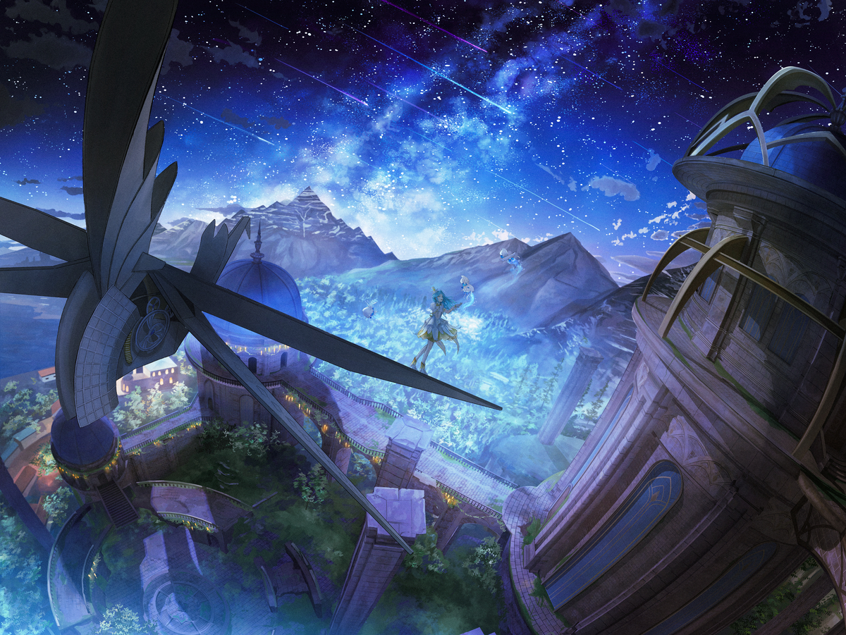 This is a pixiv picture whose title is 流れ星の降りる夜、放つ願いの光.