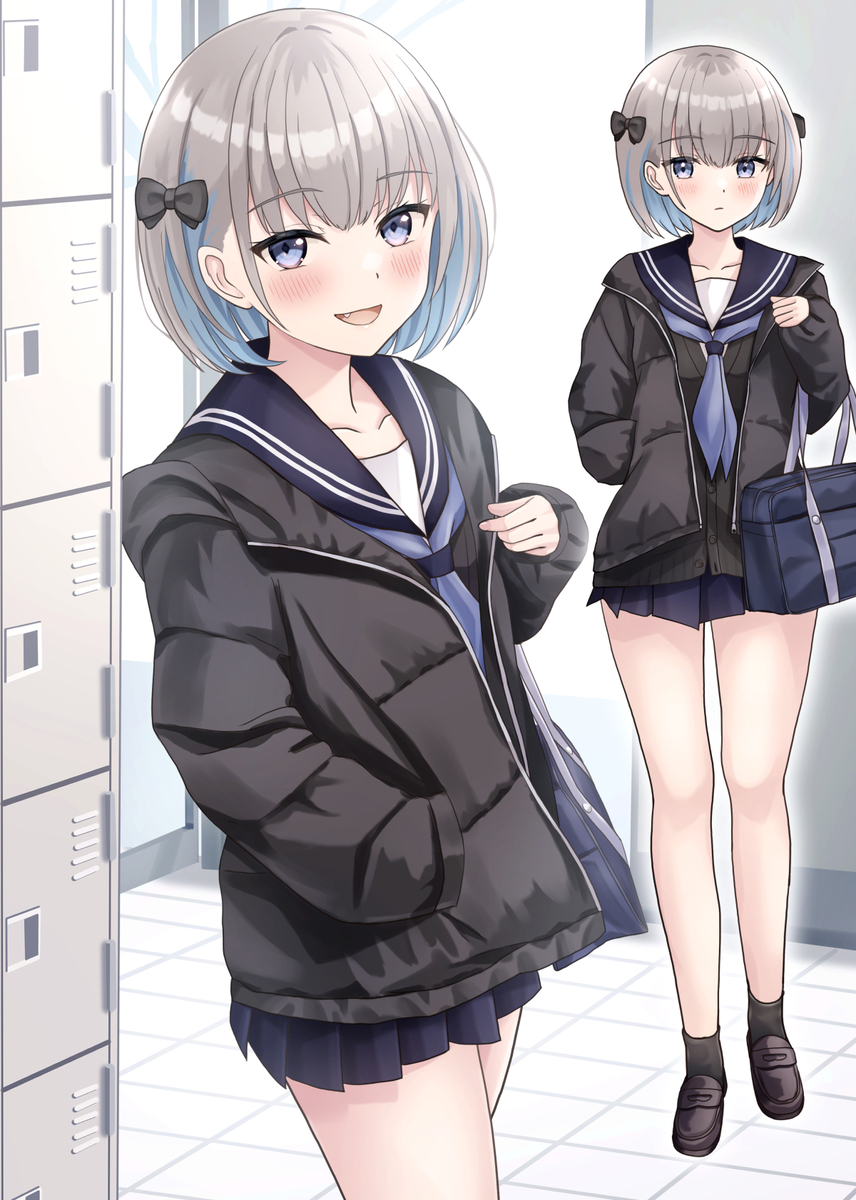 This is a pixiv picture whose title is 「休み明け早々先輩に会えちゃいましたね」.