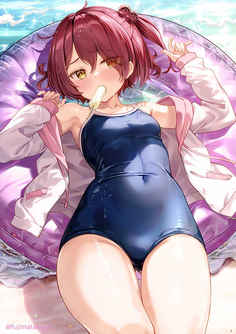 This is a pixiv picture whose title is スク水小鞠.
