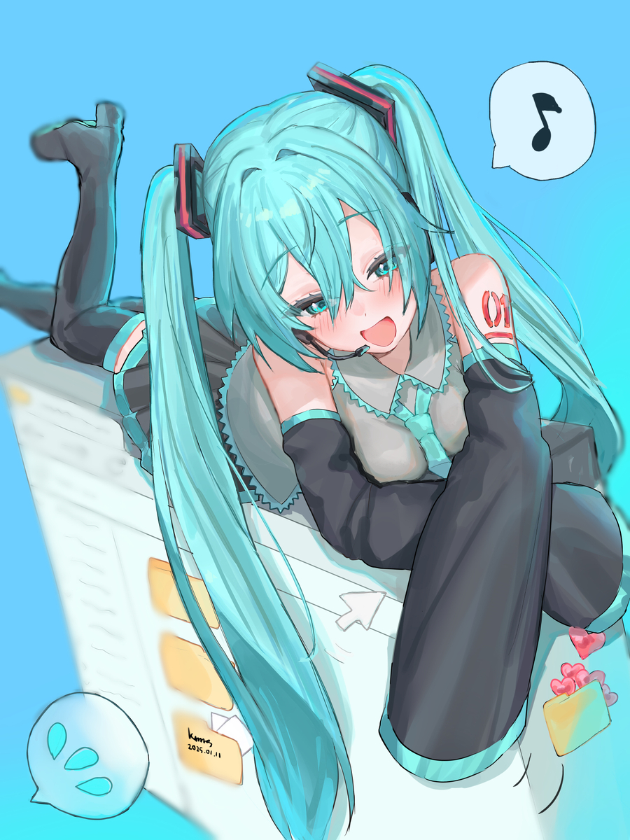 This is a pixiv picture whose title is マスターの邪魔をするデスクトップミクちゃん.