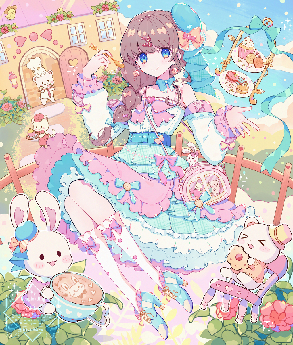 This is a pixiv picture whose title is 【オリジナル】Cute Tea Party🍰🍪☕.