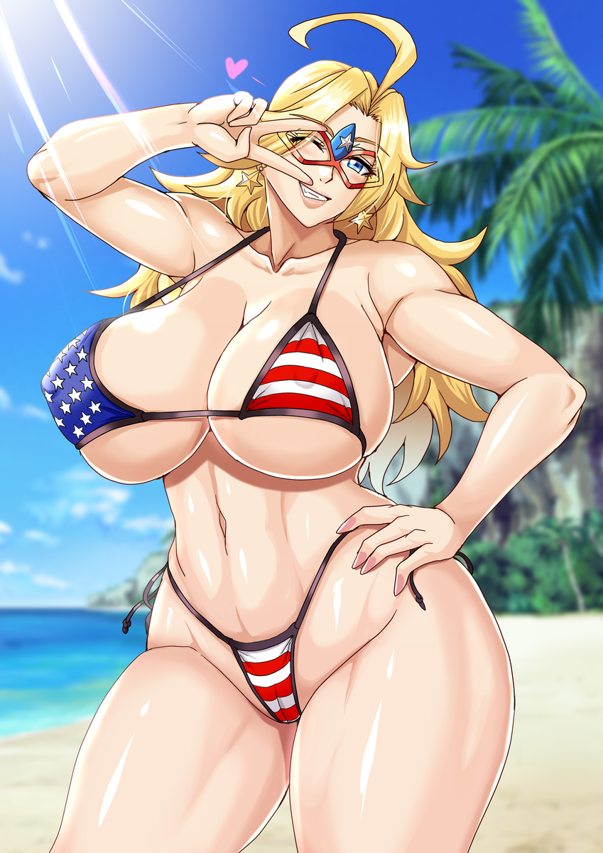 This is a pixiv picture whose title is 星条旗ビキニの仮面アメリカさん.