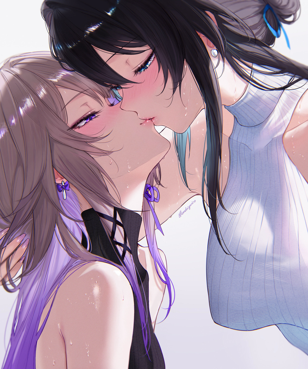 This is a pixiv picture whose title is 百合のキス.