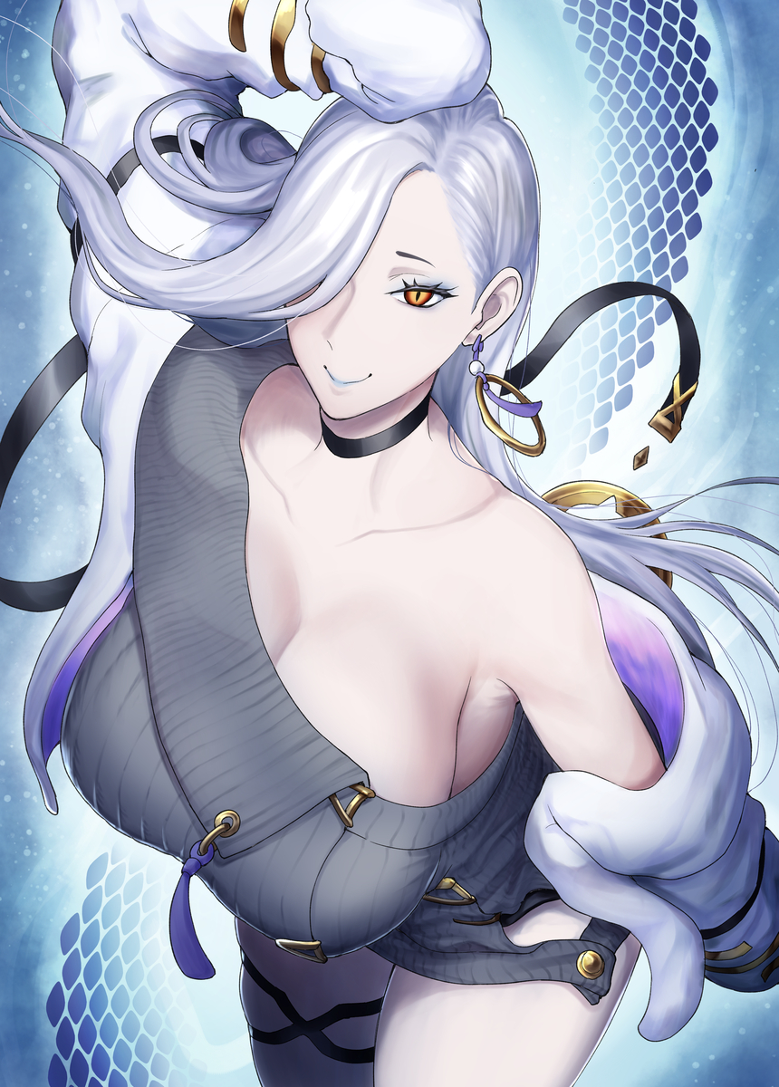 This is a pixiv picture whose title is 白い蛇のような女性.