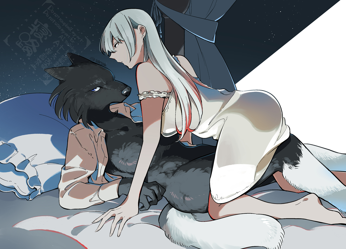 This is a pixiv picture whose title is 創作百合「シャーマナイトの帳」Hunter’s Moon.