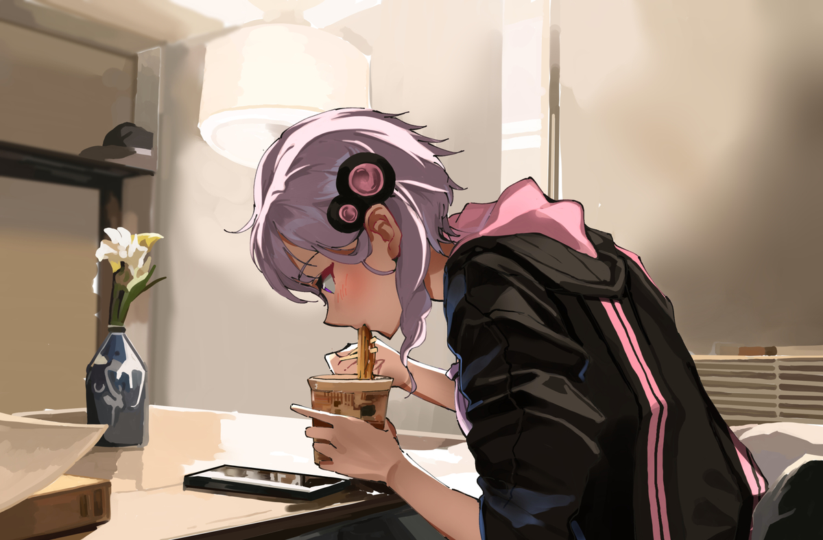 This is a pixiv picture whose title is 深夜カップ麺.